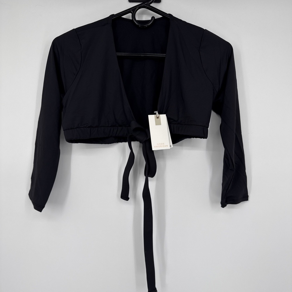 NWT Good American Sexy Boost Top 3/4‎ Sleeve Tie Front Top Size 2 Cropped Soft